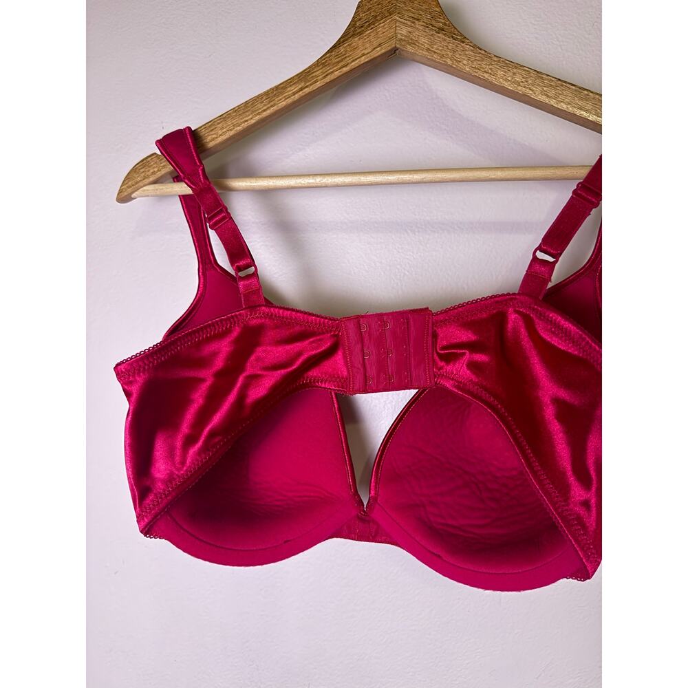 Red Plunge Bra 40DD Underwire Padded Satin Sheen Adjustable Straps - Picture 4 of 5